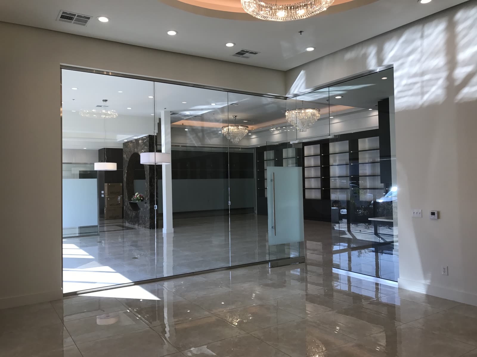 Interior glass wall installation for a Los Angeles commercial property