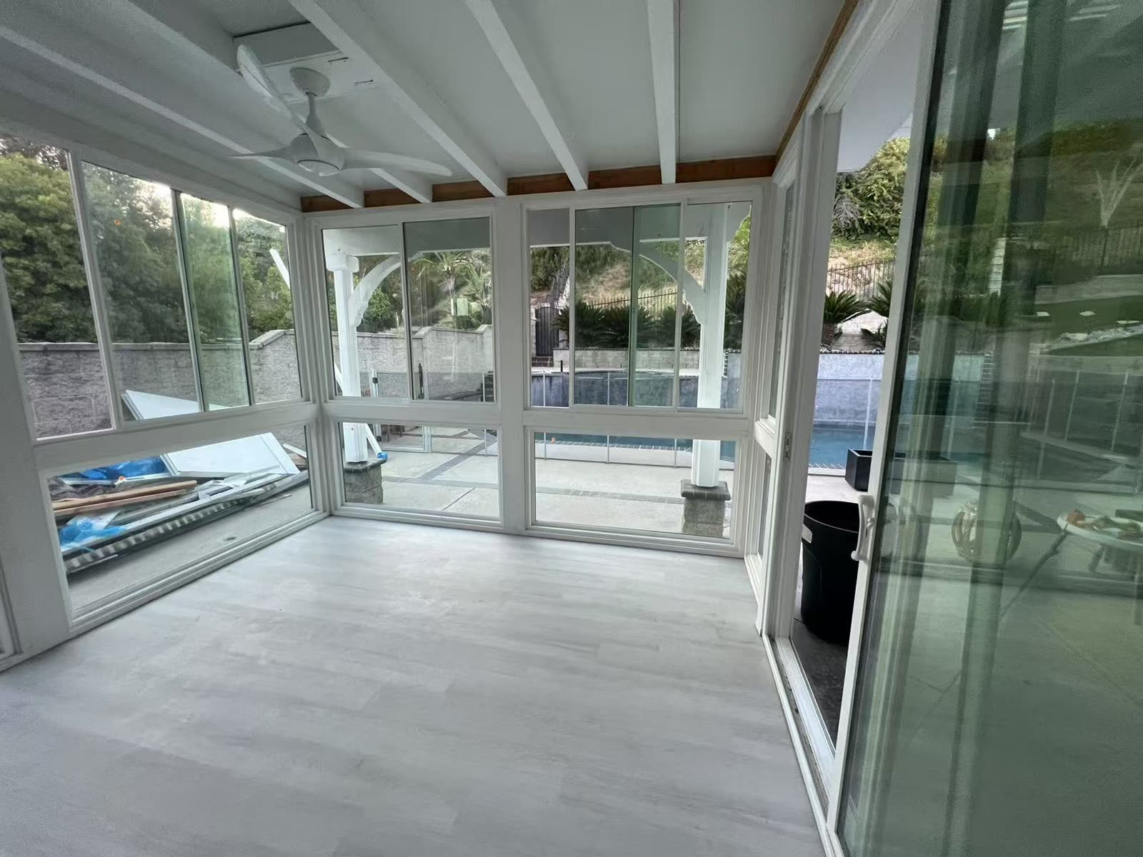 Sunroom glass enclosure interior in Los Angeles County